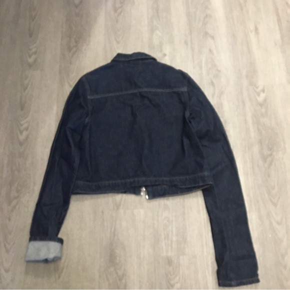 Extra Long Sleeve Dark Denim Jean Jacket With Zip Front - Picture 2 of 4